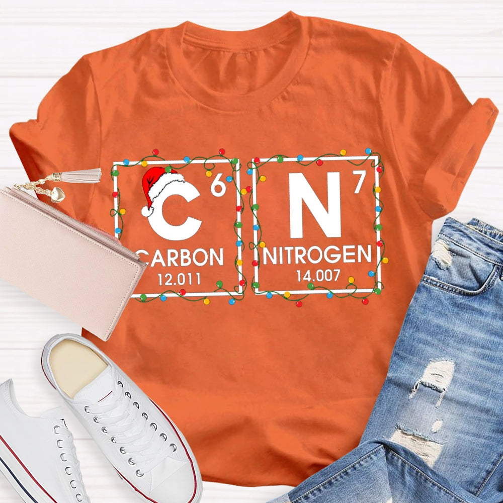 Christmas Carbon Nitrogen Science Teacher Christmas Lights T-shirt