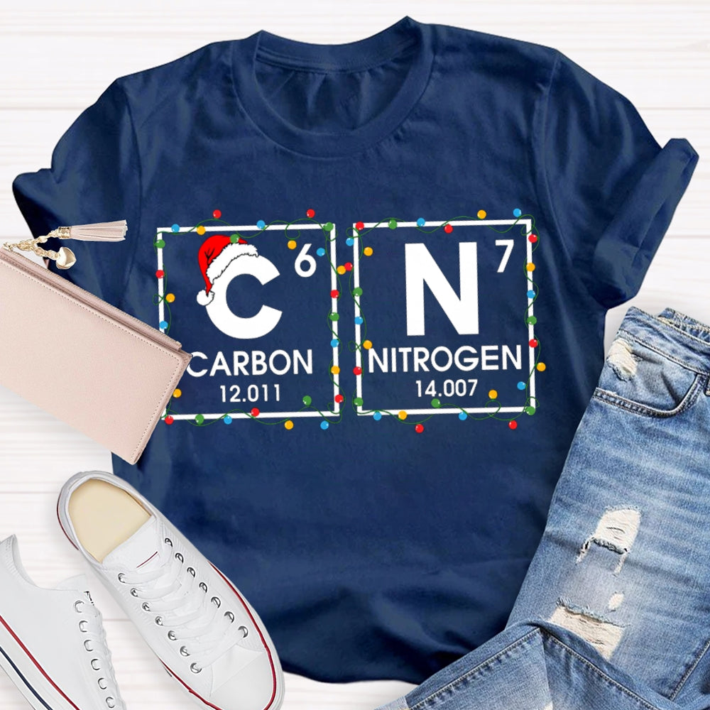 Christmas Carbon Nitrogen Science Teacher Christmas Lights T-shirt