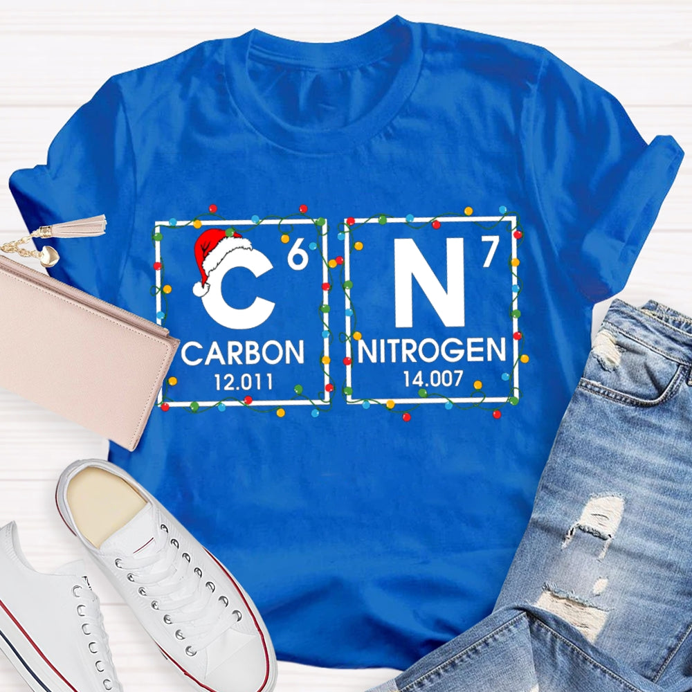 Christmas Carbon Nitrogen Science Teacher Christmas Lights T-shirt
