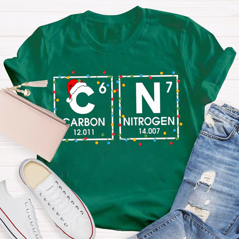 Christmas Carbon Nitrogen Science Teacher Christmas Lights T-shirt