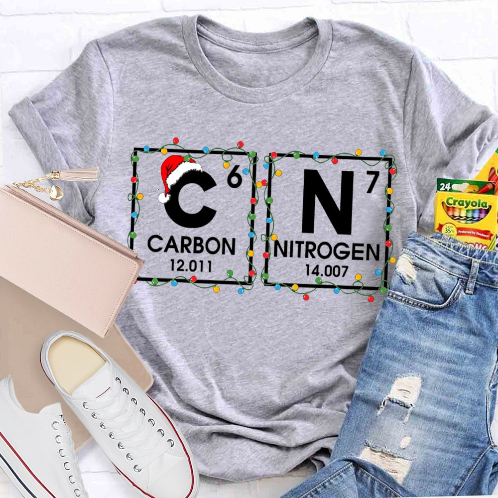 Christmas Carbon Nitrogen Science Teacher Christmas Lights T-shirt