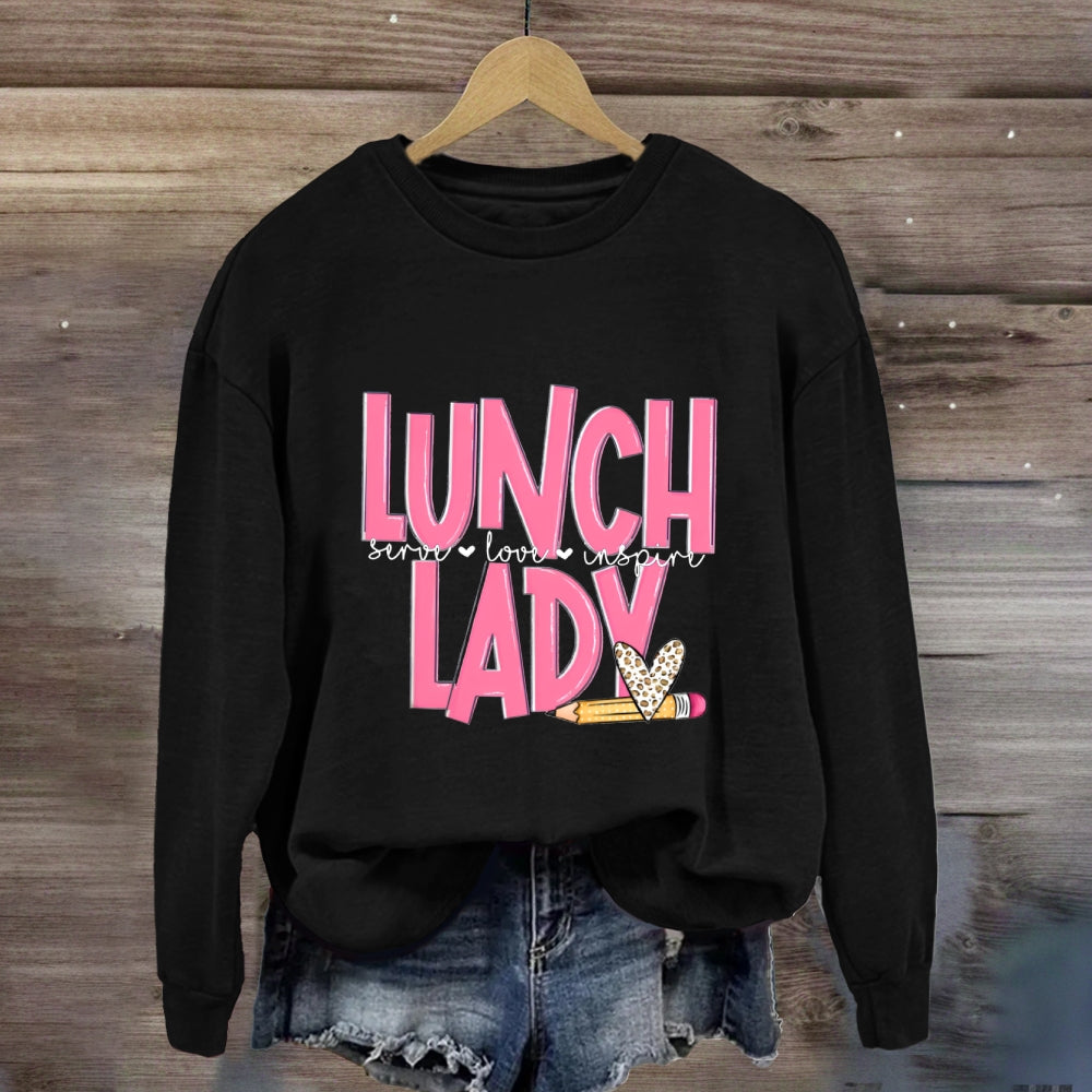 Lunch Lady Pink Letter Inspire Love Sweatshirt