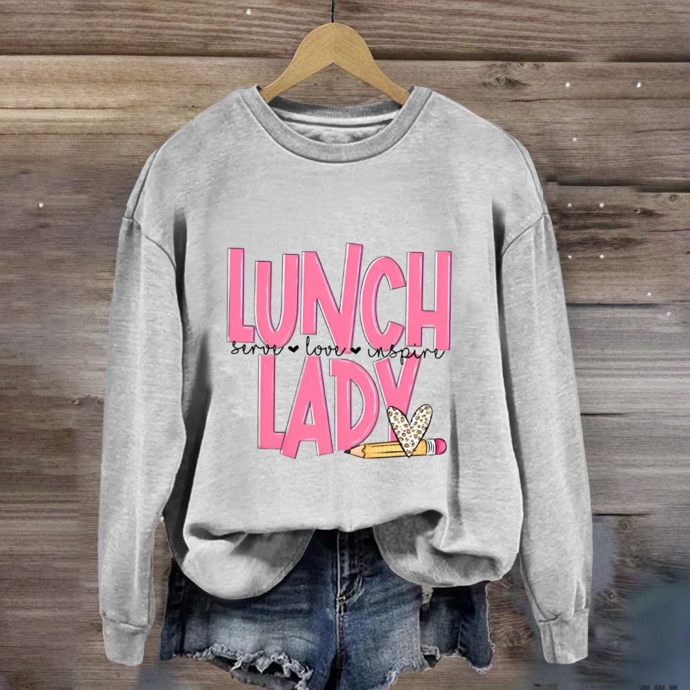 Lunch Lady Pink Letter Inspire Love Sweatshirt