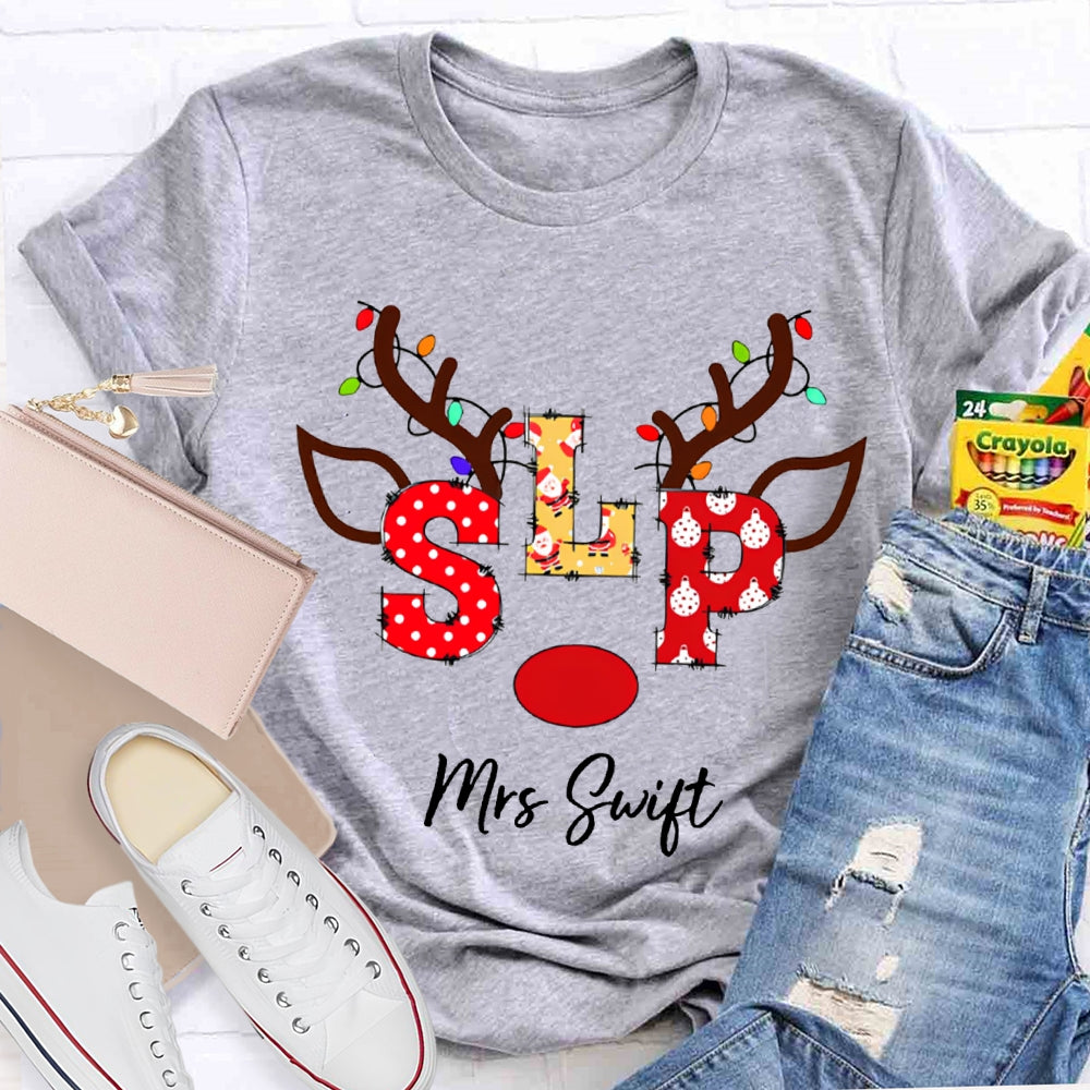 Personalized Name Slp Christmas Lights And Reindeer Antlers Christmas T-shirt