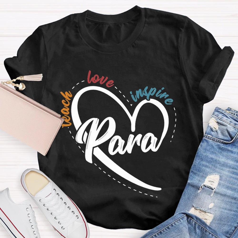 Para Teach Love Inspire Heart Print And Colorful Lettering T-shirt