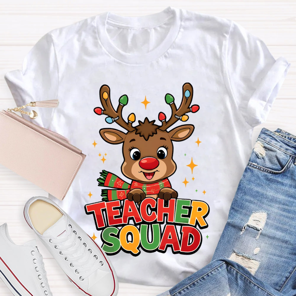 Teacher Squad Christmas Reindeer And Christmas Lights T-shirt