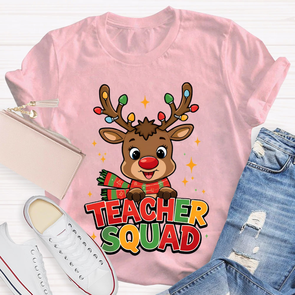 Teacher Squad Christmas Reindeer And Christmas Lights T-shirt