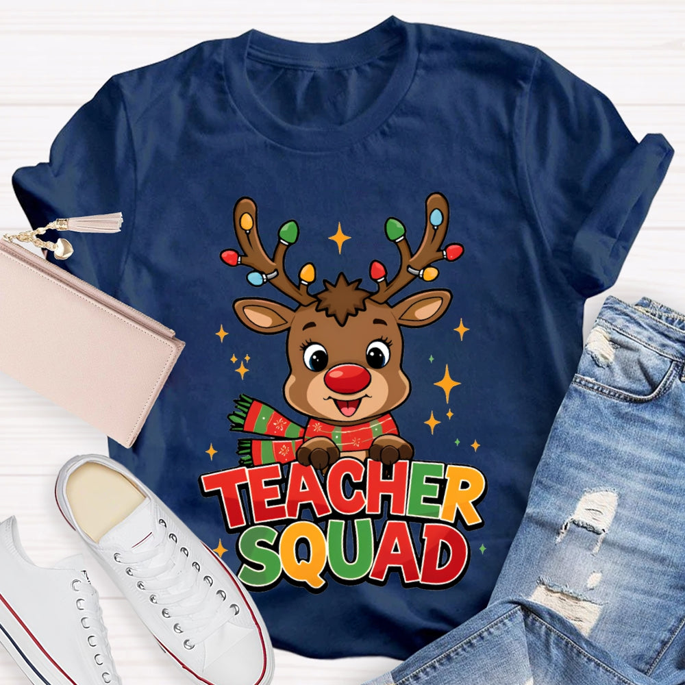 Teacher Squad Christmas Reindeer And Christmas Lights T-shirt