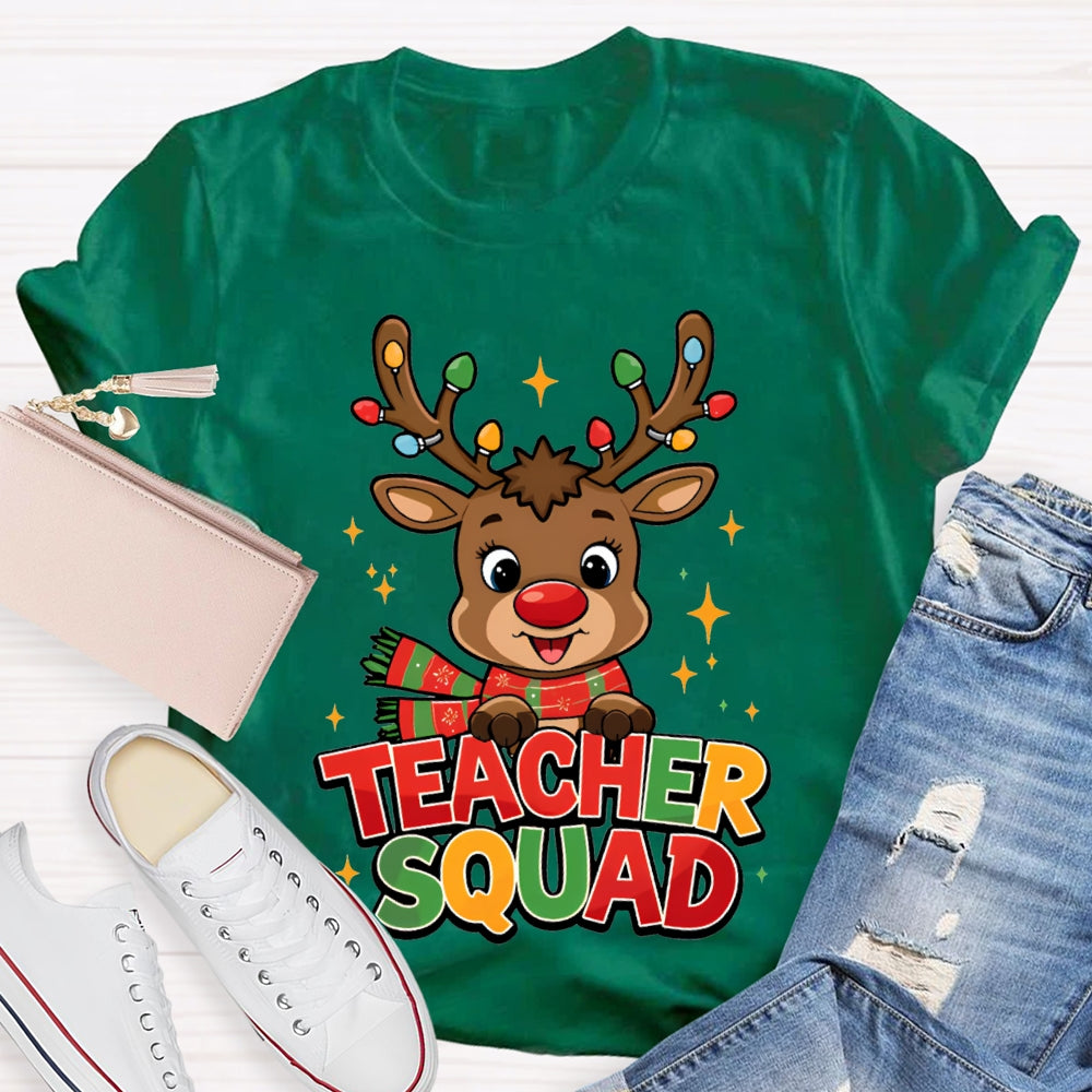 Teacher Squad Christmas Reindeer And Christmas Lights T-shirt