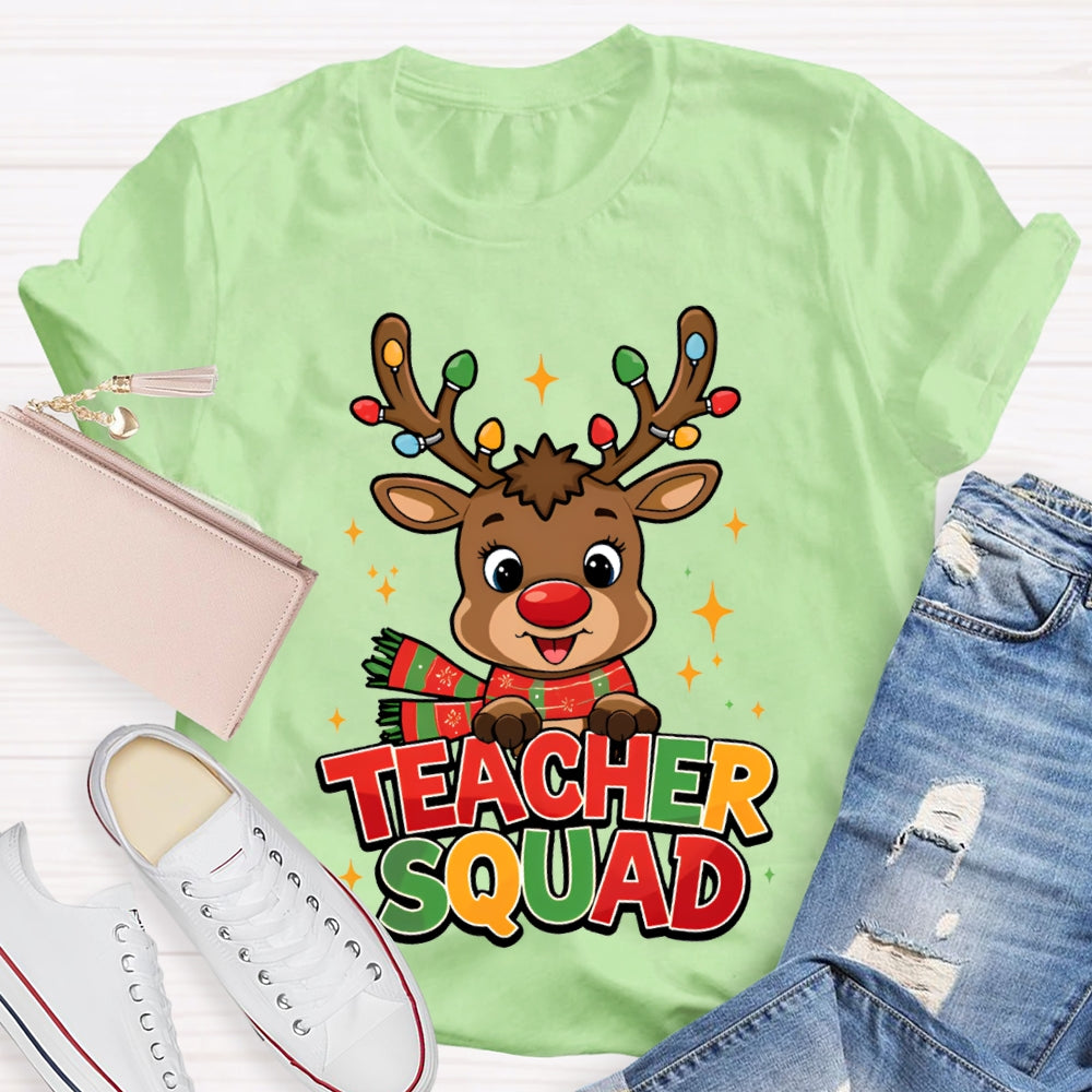 Teacher Squad Christmas Reindeer And Christmas Lights T-shirt