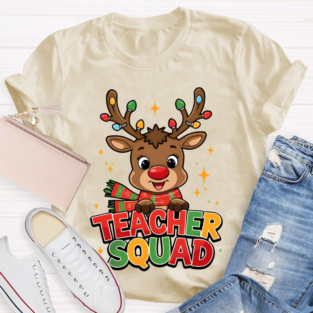 Teacher Squad Christmas Reindeer And Christmas Lights T-shirt
