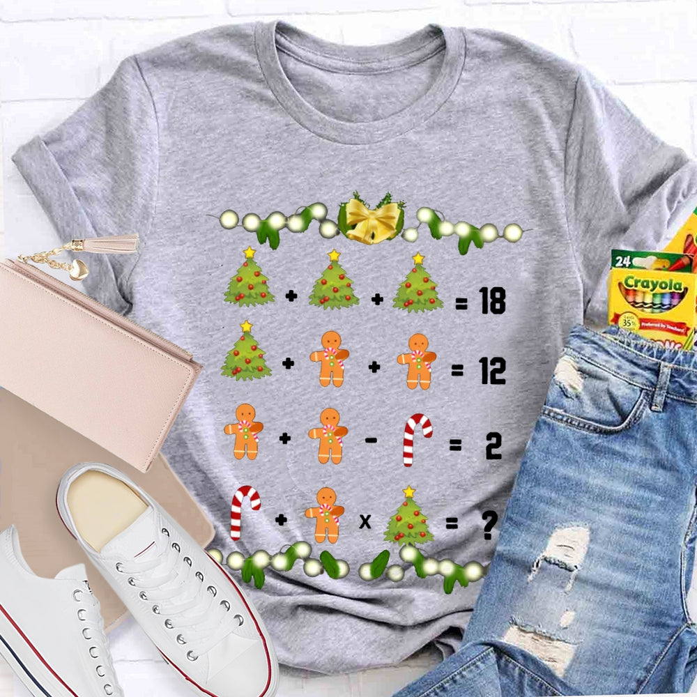 Christmas Tree Candies And Cookies Math Teacher Christmas T-shirt