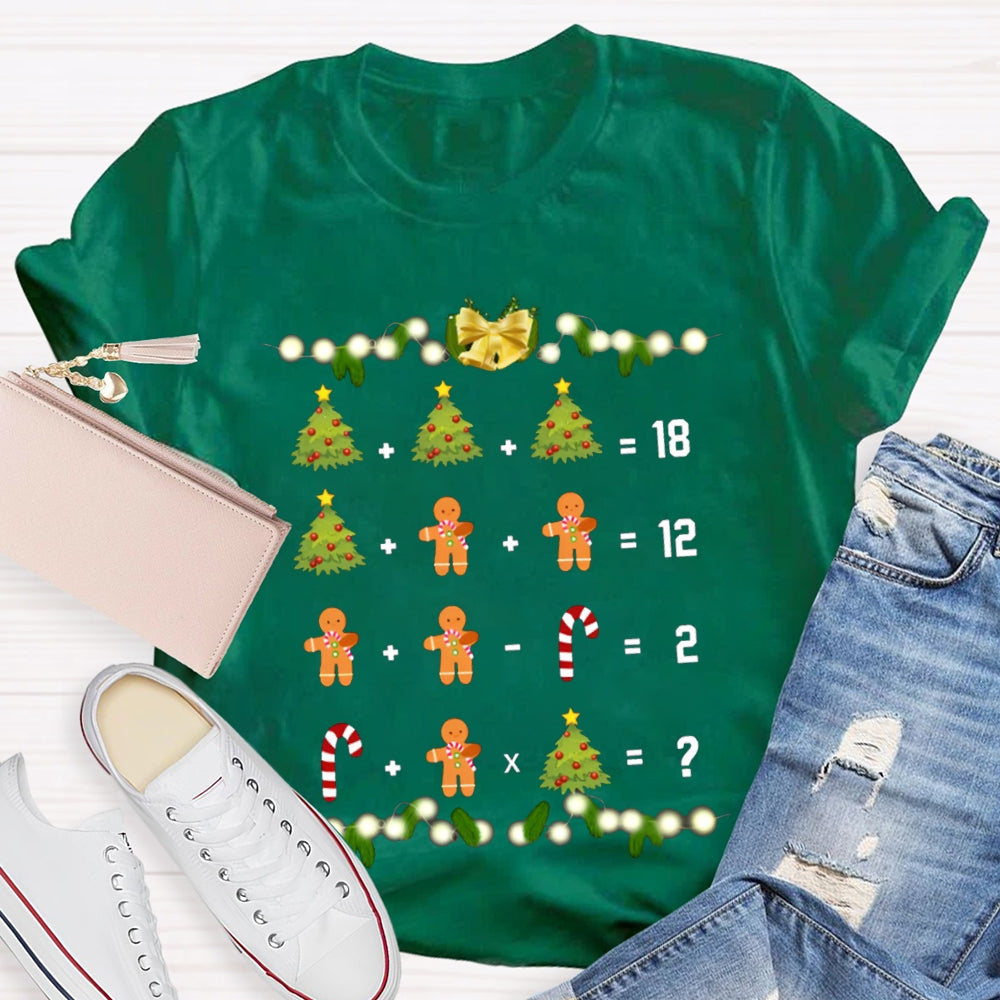 Christmas Tree Candies And Cookies Math Teacher Christmas T-shirt