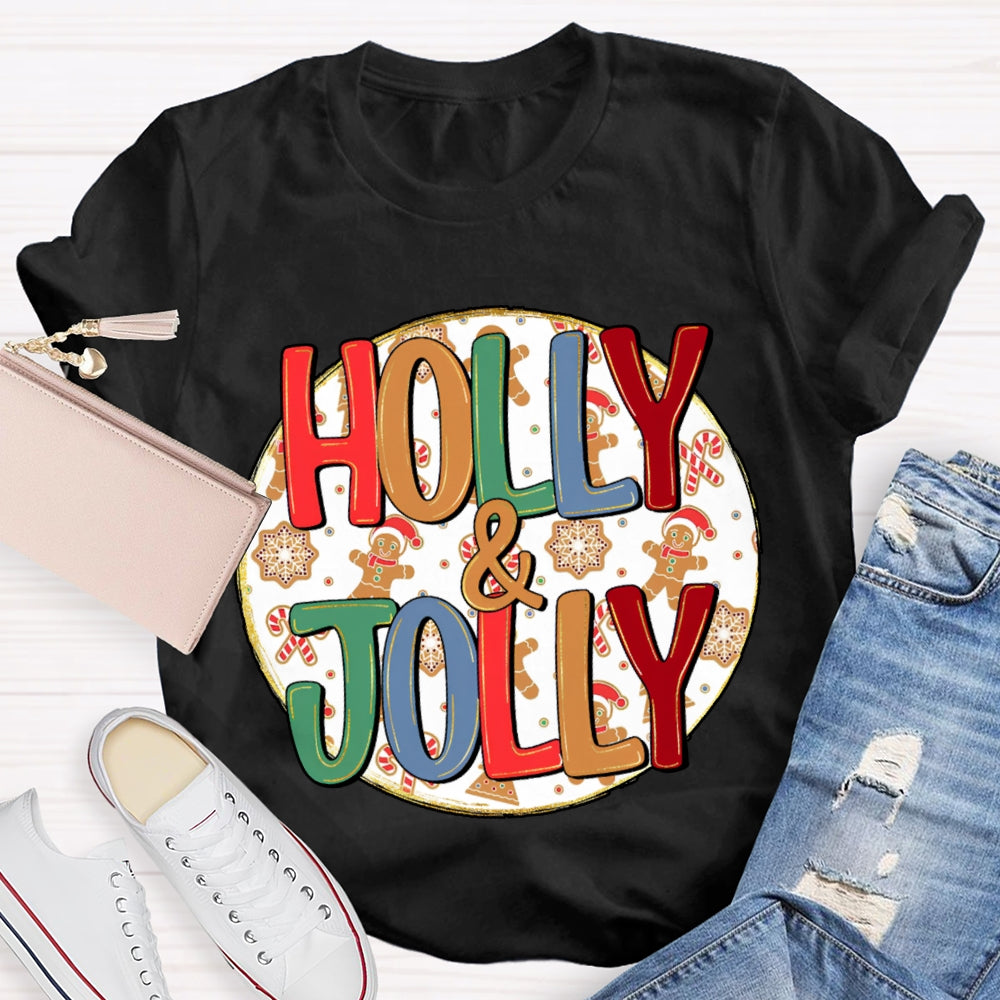 Holly And Jolly Christmas Vibes Print T-shirt