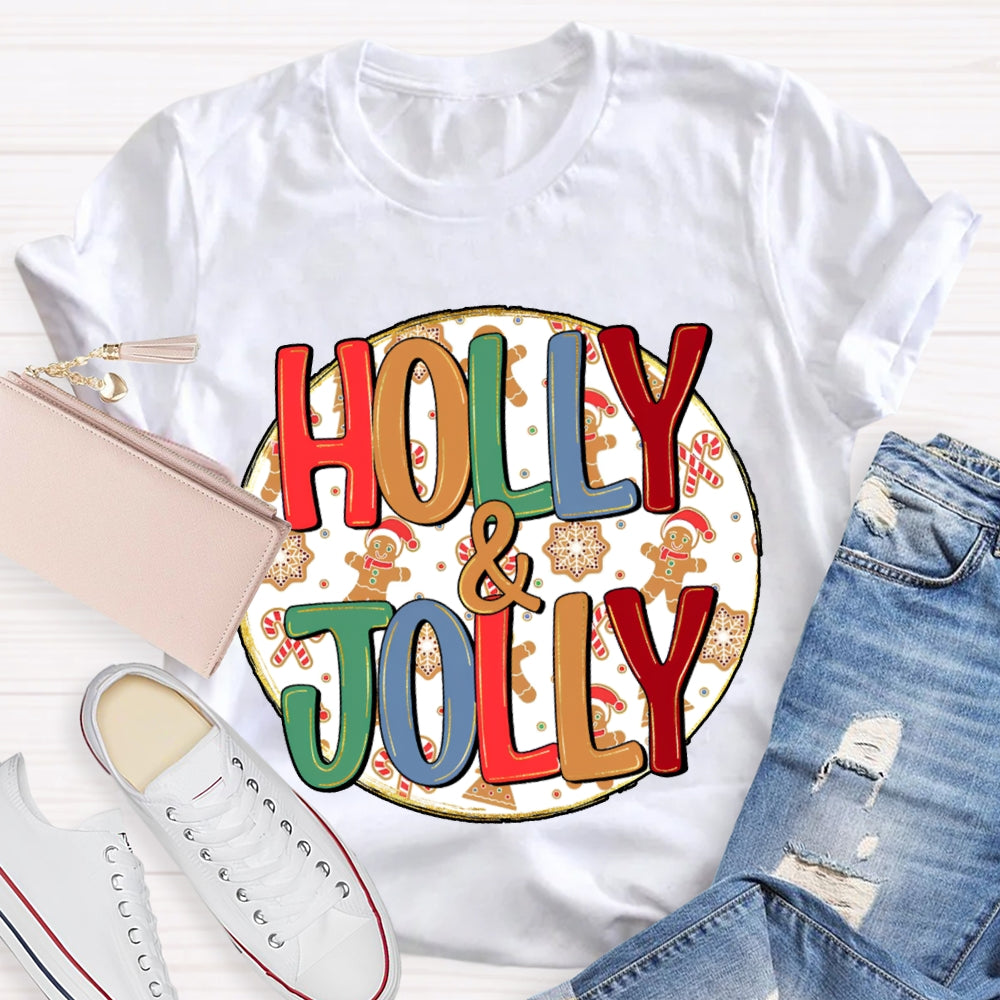 Holly And Jolly Christmas Vibes Print T-shirt
