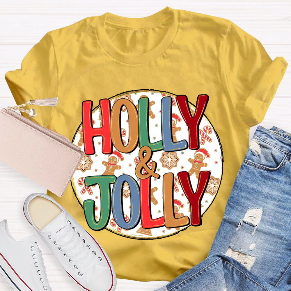 Holly And Jolly Christmas Vibes Print T-shirt