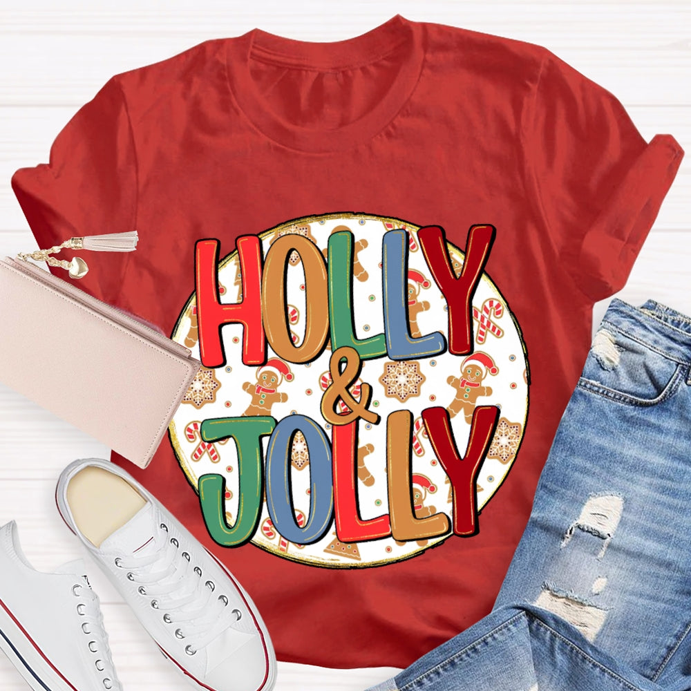 Holly And Jolly Christmas Vibes Print T-shirt