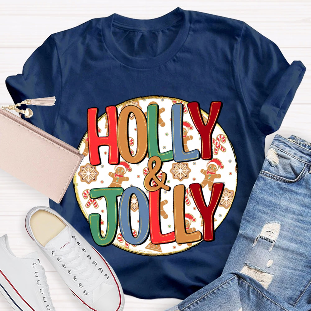Holly And Jolly Christmas Vibes Print T-shirt