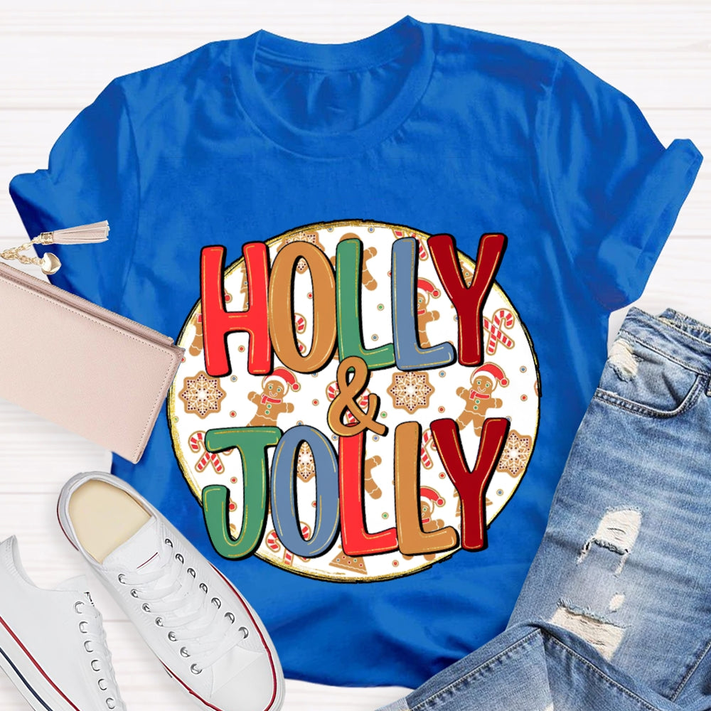 Holly And Jolly Christmas Vibes Print T-shirt