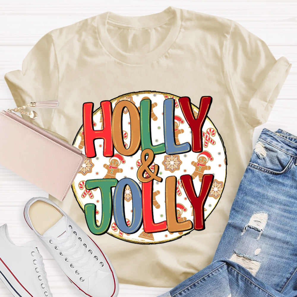 Holly And Jolly Christmas Vibes Print T-shirt
