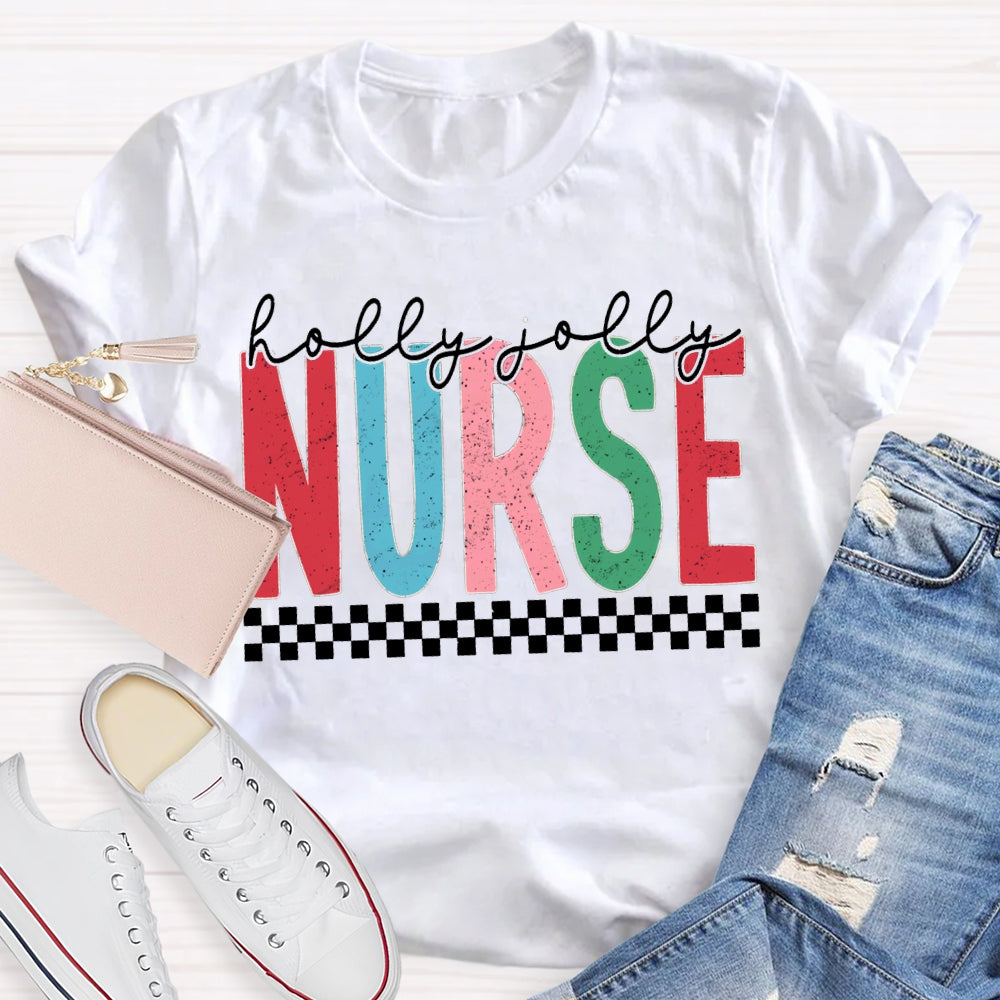 Holly And Jolly School Nurse Merry Christmas T-shirt