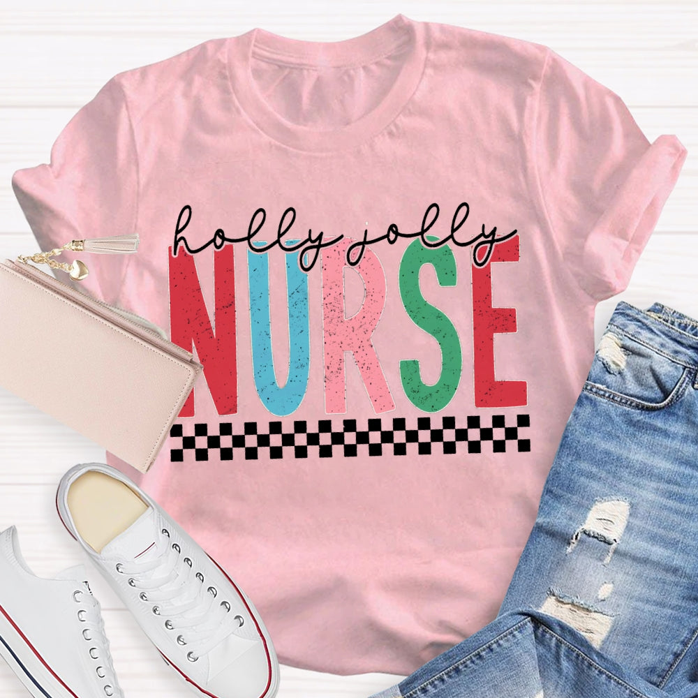 Holly And Jolly School Nurse Merry Christmas T-shirt