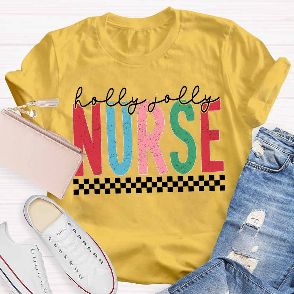 Holly And Jolly School Nurse Merry Christmas T-shirt