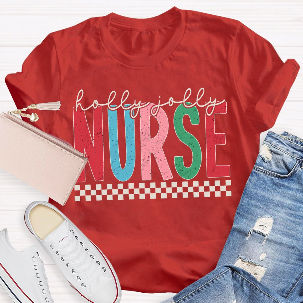 Holly And Jolly School Nurse Merry Christmas T-shirt
