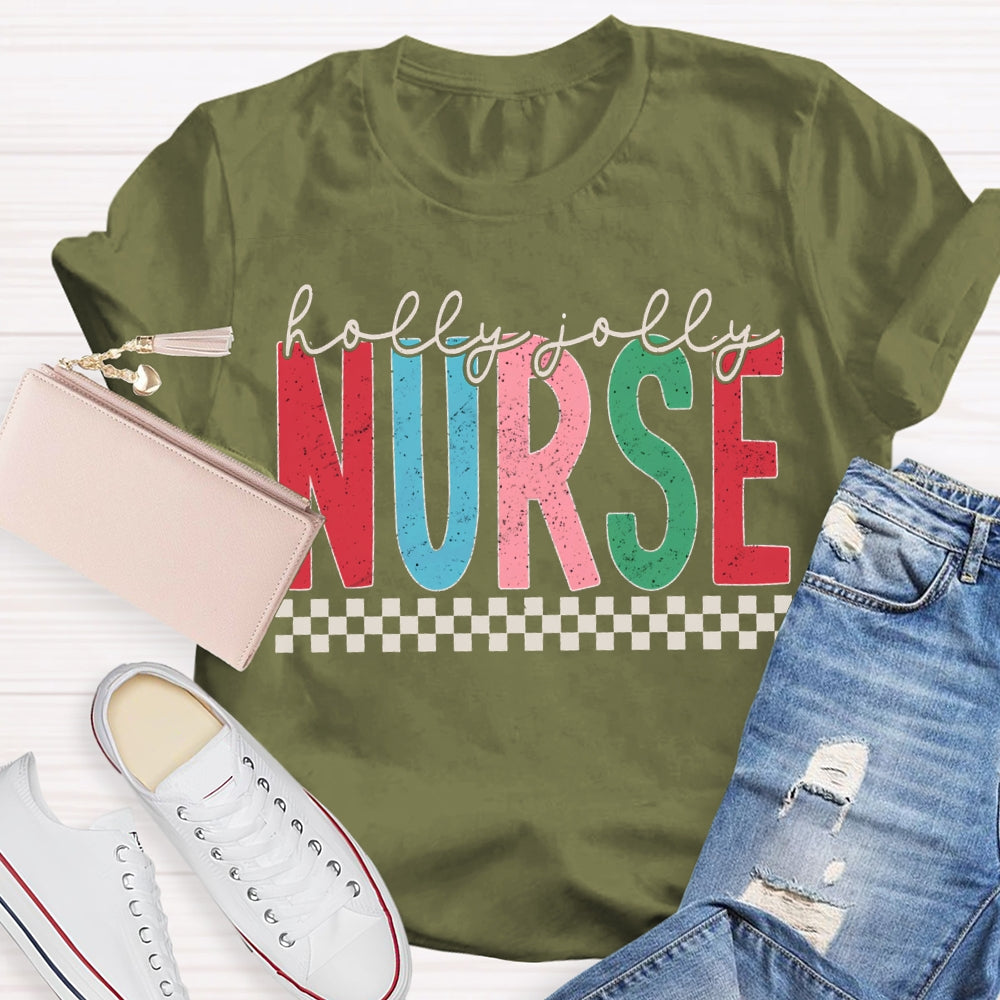 Holly And Jolly School Nurse Merry Christmas T-shirt