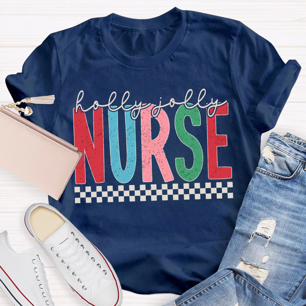Holly And Jolly School Nurse Merry Christmas T-shirt