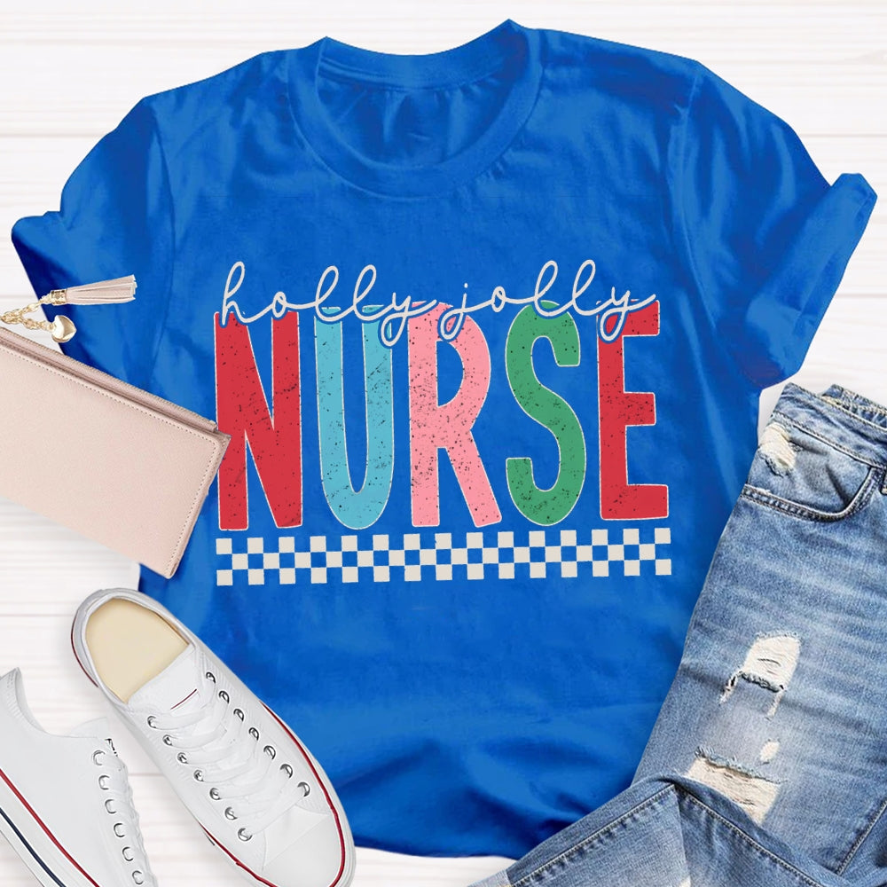 Holly And Jolly School Nurse Merry Christmas T-shirt