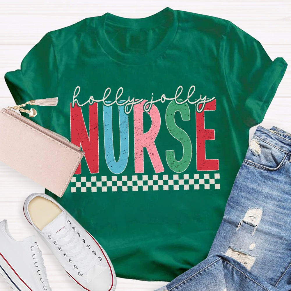 Holly And Jolly School Nurse Merry Christmas T-shirt