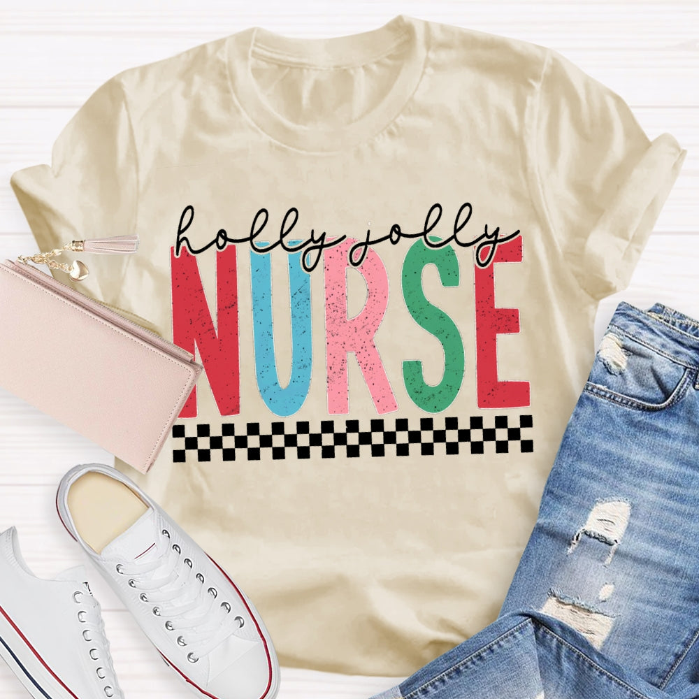 Holly And Jolly School Nurse Merry Christmas T-shirt