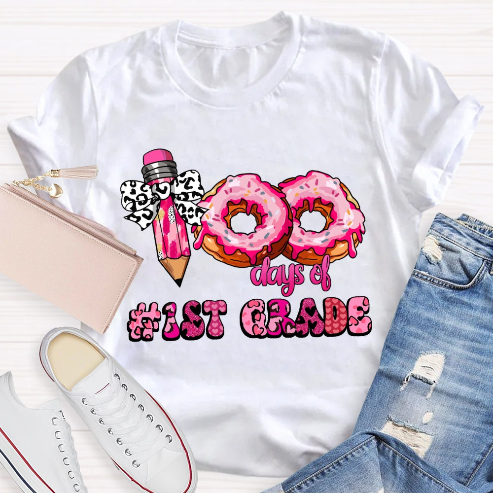 Personalized Grade 100 Days Of School Pink Donuts T-shirt