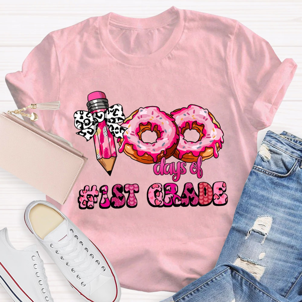 Personalized Grade 100 Days Of School Pink Donuts T-shirt