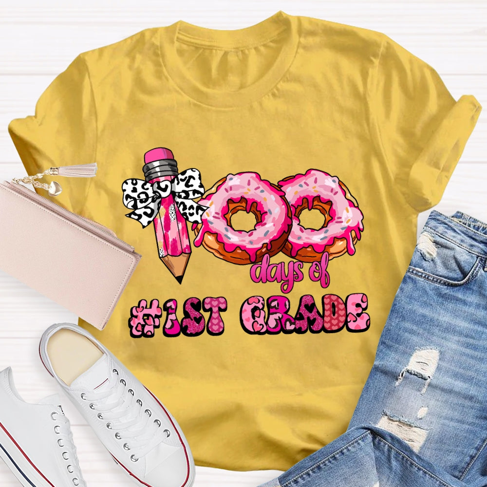 Personalized Grade 100 Days Of School Pink Donuts T-shirt