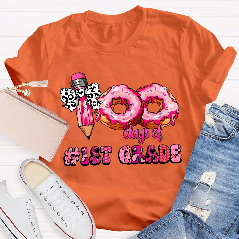 Personalized Grade 100 Days Of School Pink Donuts T-shirt