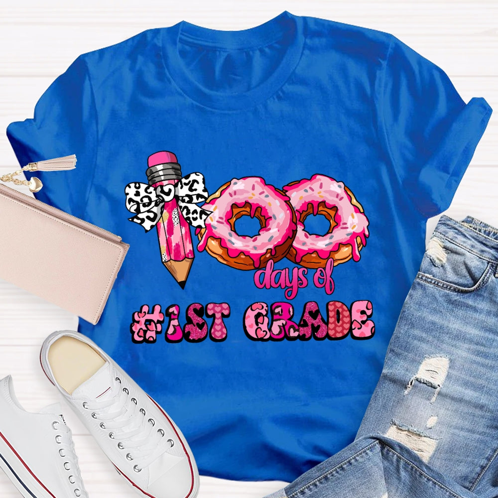 Personalized Grade 100 Days Of School Pink Donuts T-shirt