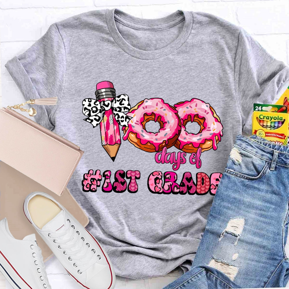 Personalized Grade 100 Days Of School Pink Donuts T-shirt