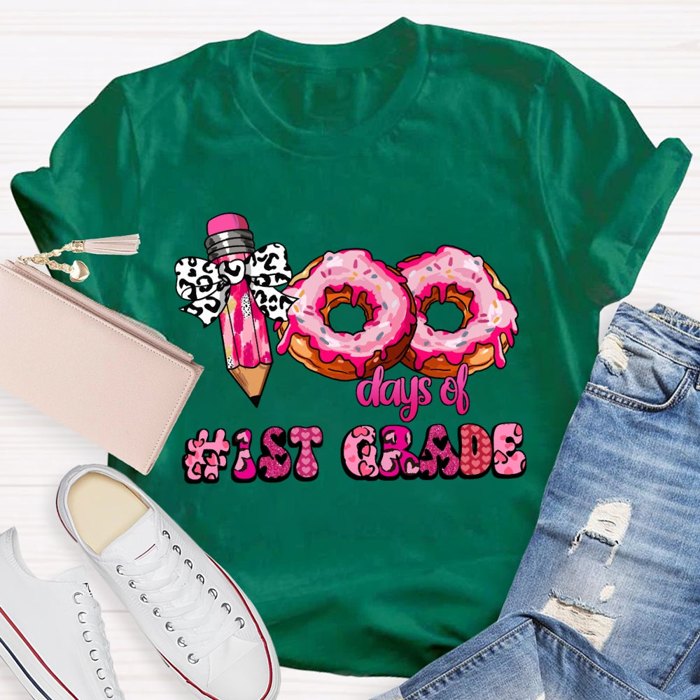 Personalized Grade 100 Days Of School Pink Donuts T-shirt