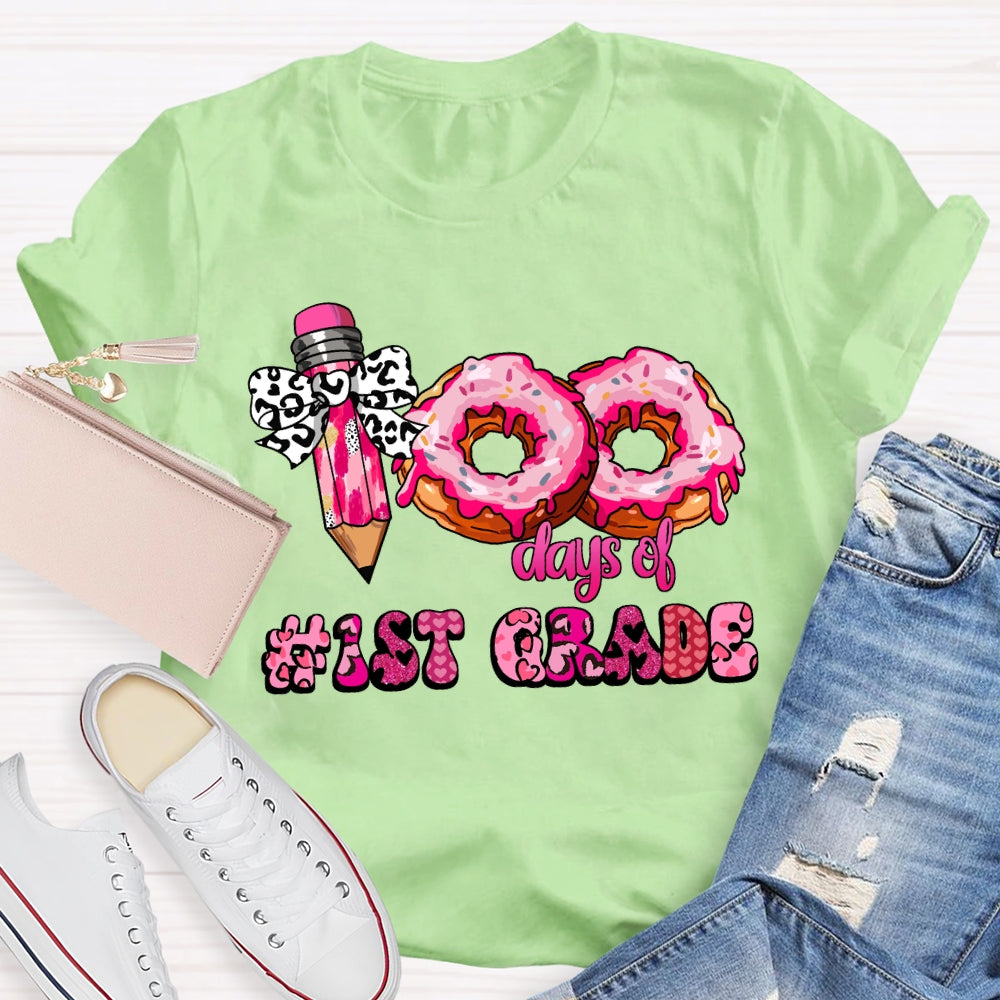 Personalized Grade 100 Days Of School Pink Donuts T-shirt