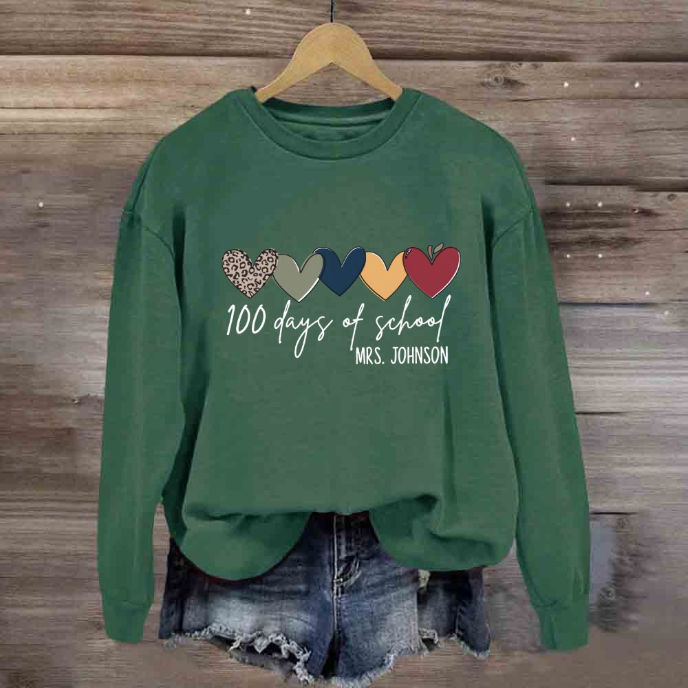 Personalized Name 100 Days Of School Colorful Hearts Sweatshirt