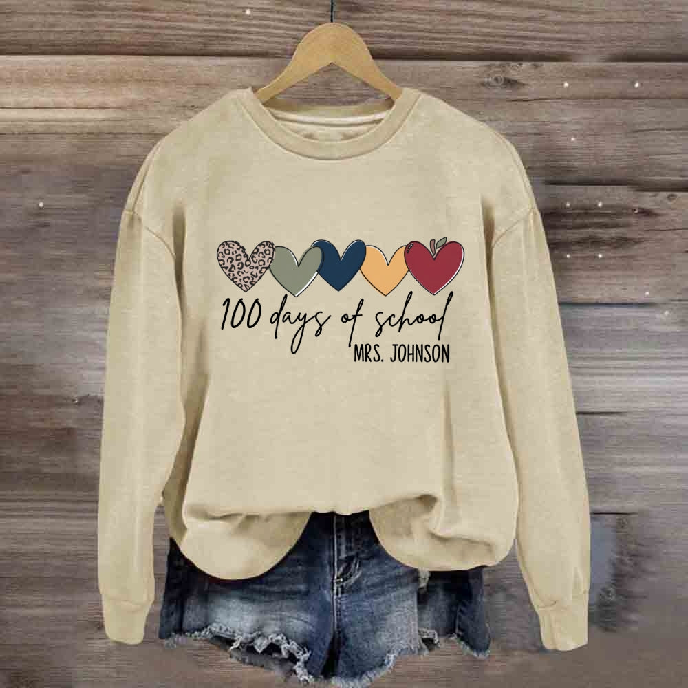 Personalized Name 100 Days Of School Colorful Hearts Sweatshirt