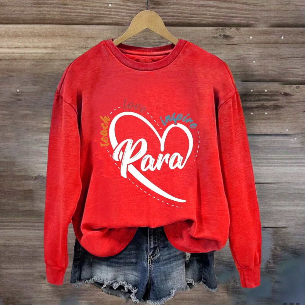Para Teach Love Inspire Heart Print Sweatshirt