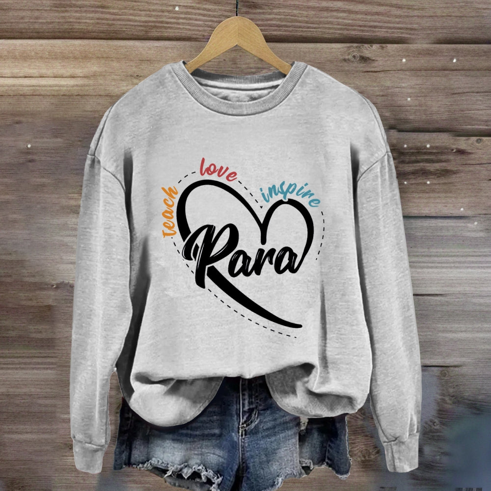 Para Teach Love Inspire Heart Print Sweatshirt