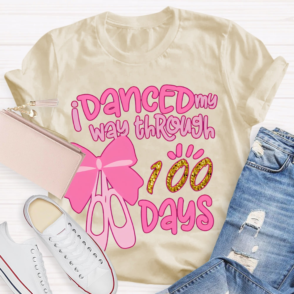Danced My Way Through 100 Days Pink Bow Dance Shoes T-shirt