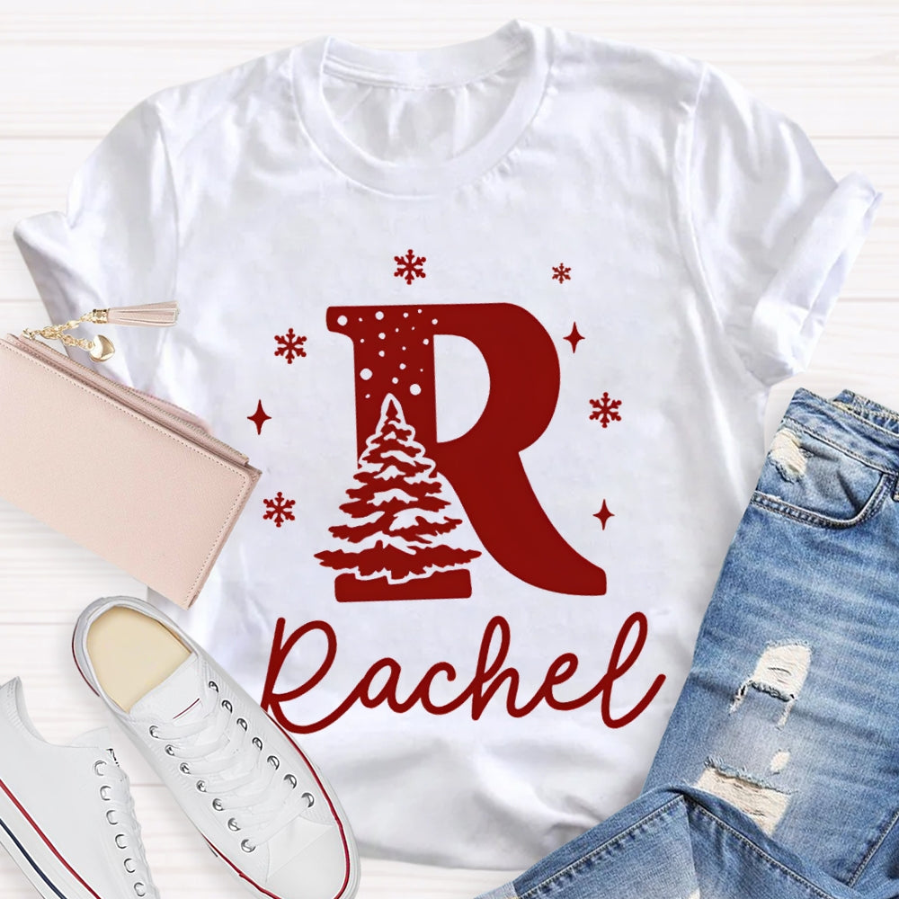 Personalized Name Christmas Tree And Snowflakes T-shirt