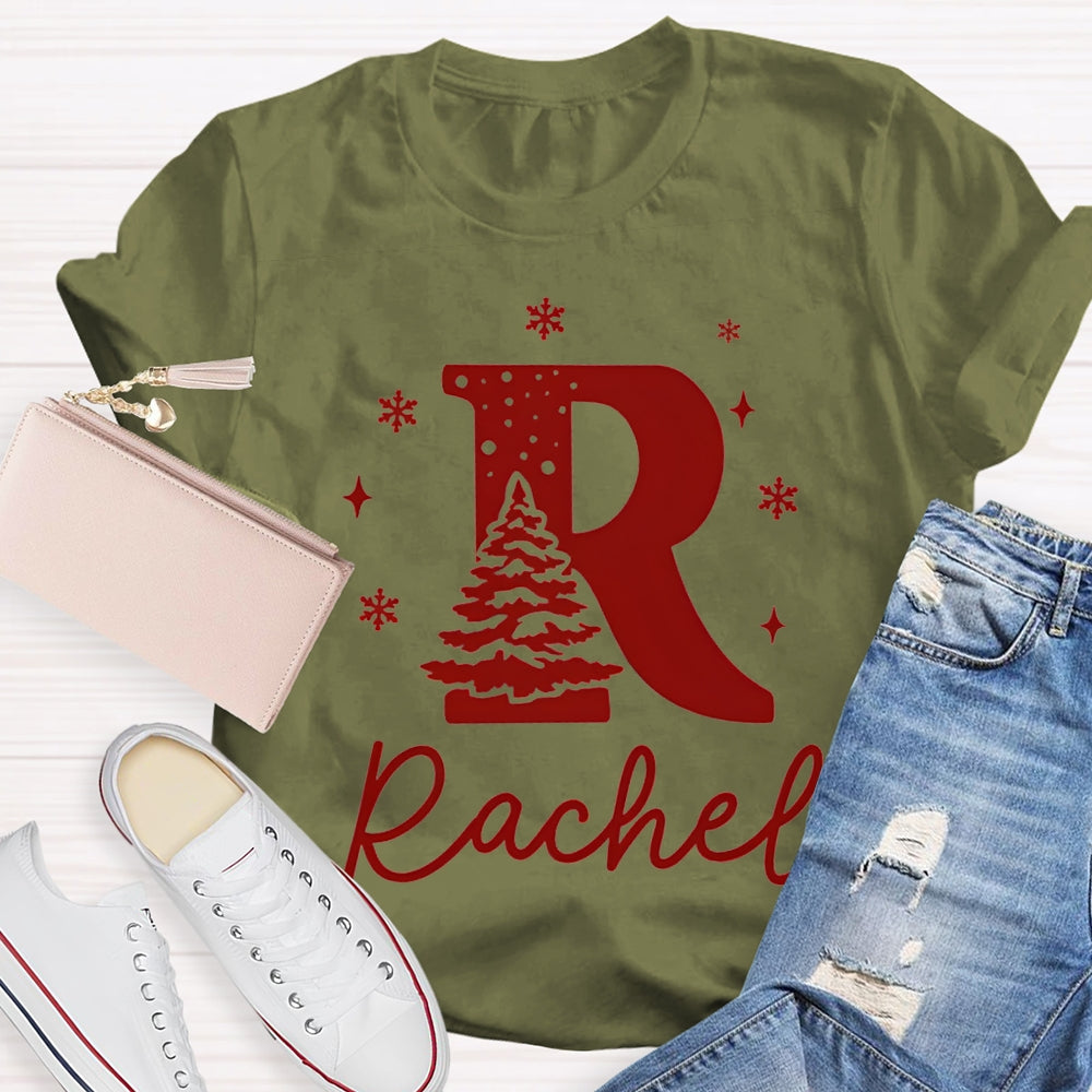 Personalized Name Christmas Tree And Snowflakes T-shirt