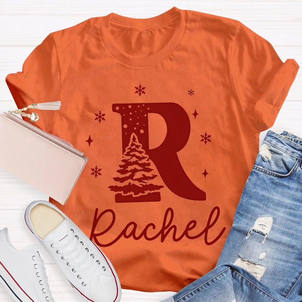 Personalized Name Christmas Tree And Snowflakes T-shirt