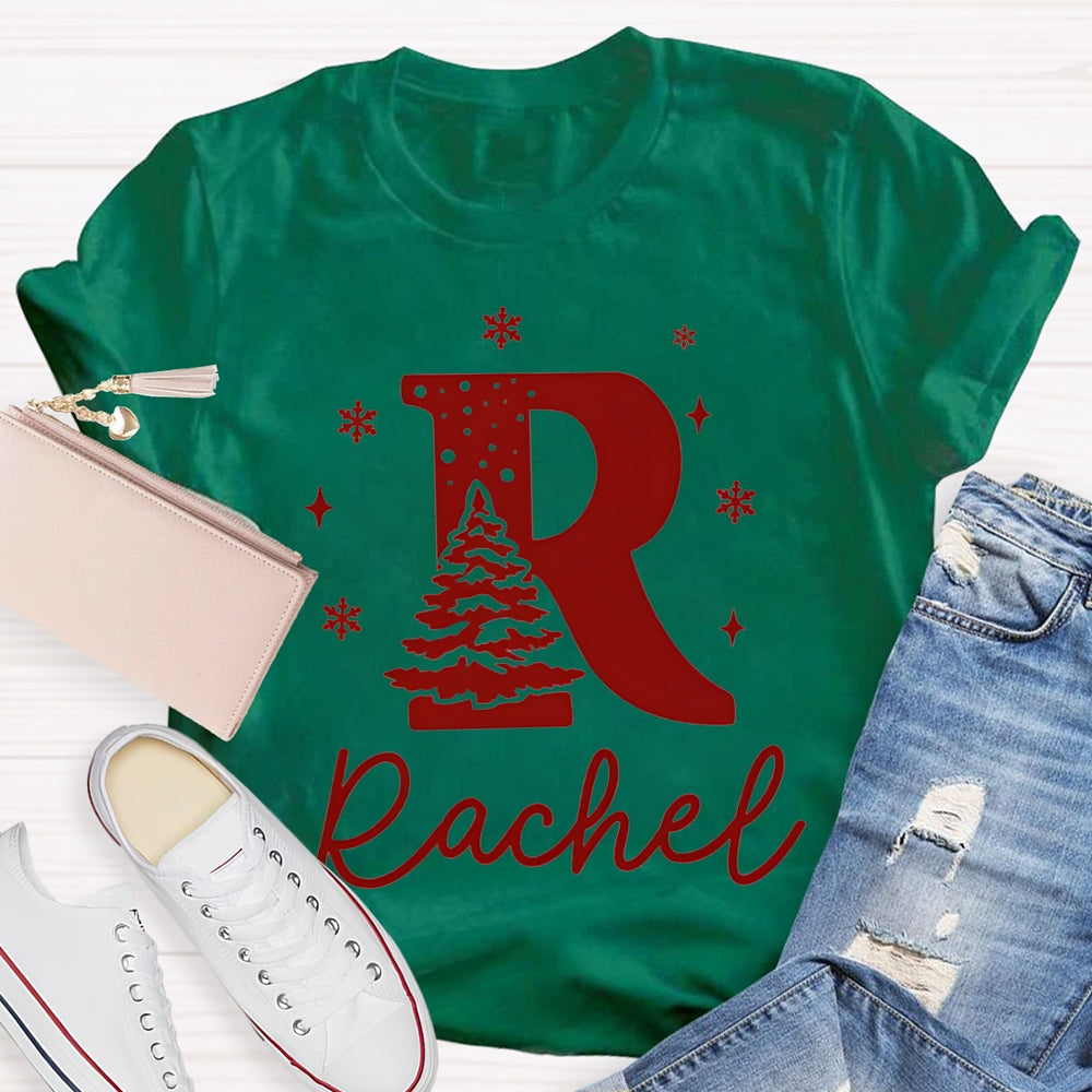 Personalized Name Christmas Tree And Snowflakes T-shirt
